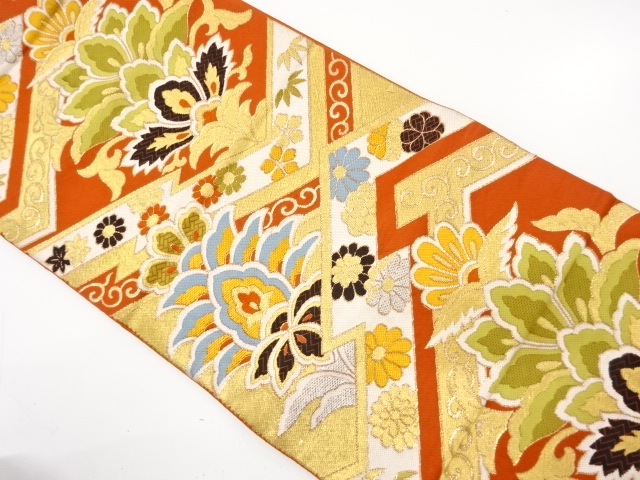 JAPANESE KIMONO / ANTIQUE FUKURO OBI / SILK / WOVEN MATSUKAWABISHI